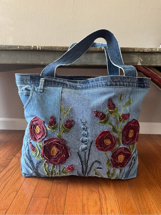 DENiMViDA Handbags - Handcrafted “Rose Garden” Denim Oversized Tote